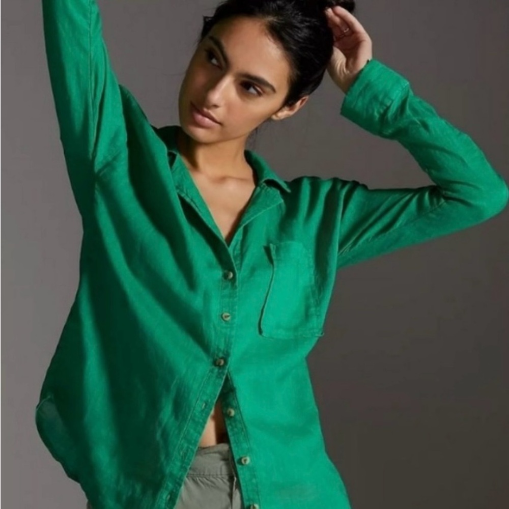 Maeve Vibrant Green Button-Down Shirt